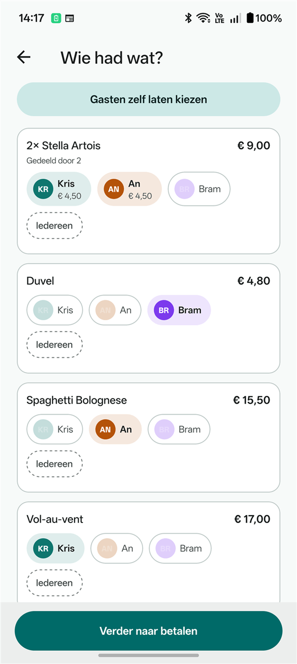 Het toewijsscherm: wie had wat