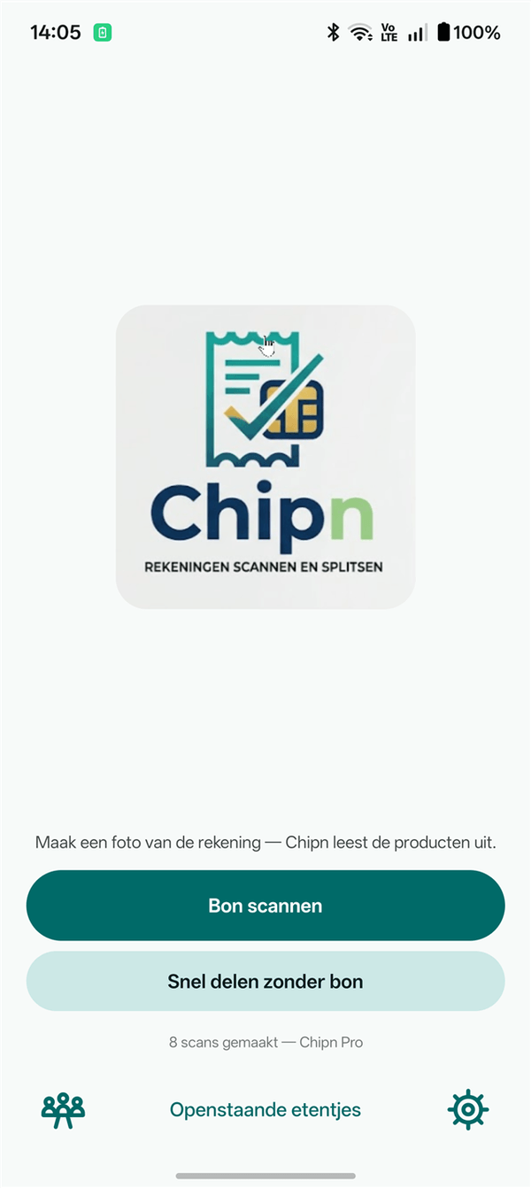 Het startscherm van Chipn